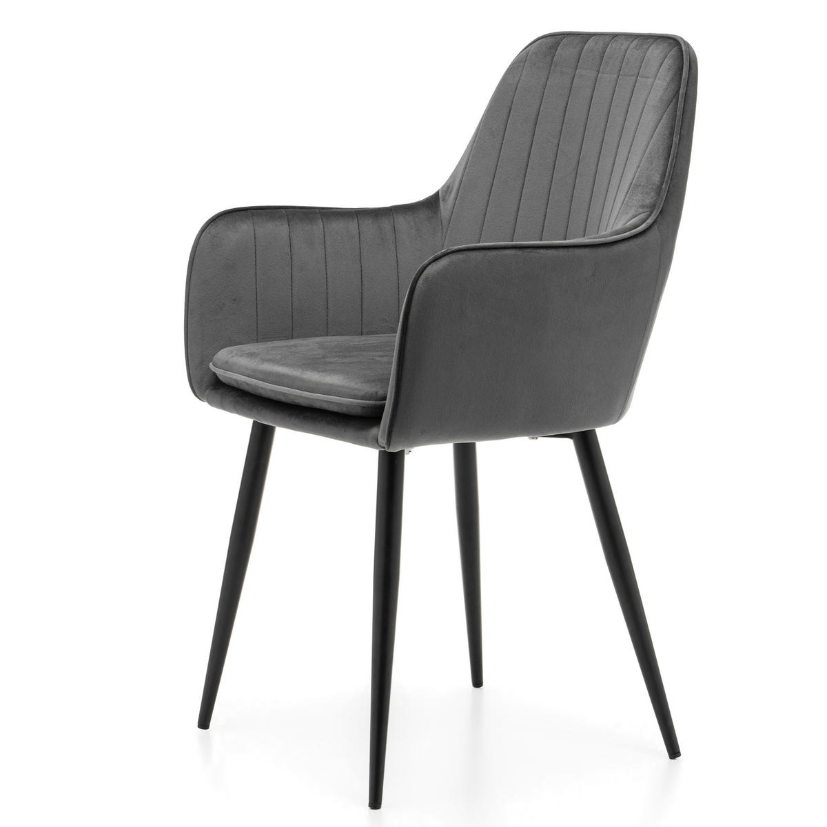 STUHL EMILIA gepolstert mit Steppung - grau - Samt Velours - Schwarz/Grau, Textil/Metall (58/90/58cm) - NEW HOME