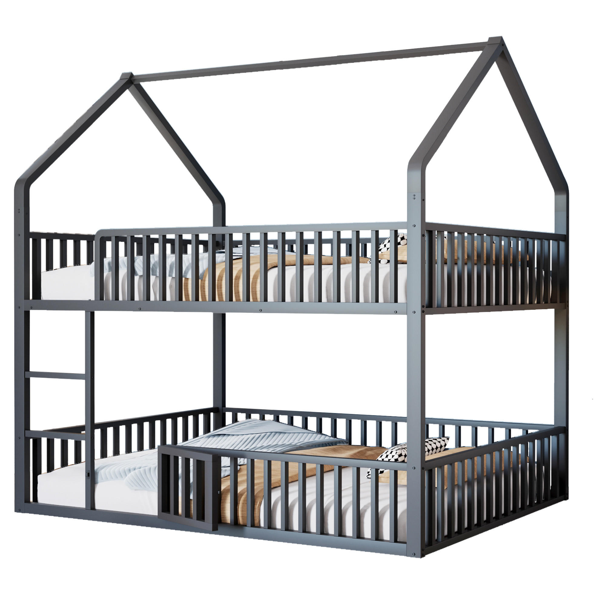 ETAGENBETT 140/200 cm aus Metall in Schwarz mit Hausform und Frontleiter - Schwarz, Metall (140/200cm) - OKMYHOME