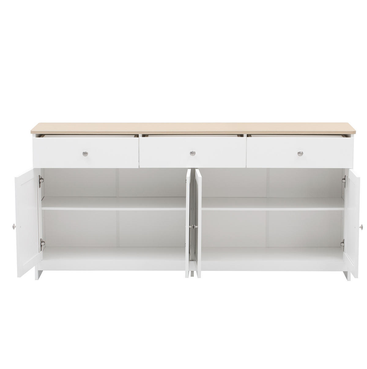 SIDEBOARD 160/37/75 cm weiß/Holzfarbe aus MDF und Holzwerkstoff mit 3 Schubladen - Weiß, Holzwerkstoff (160/75/37cm) - OKWISH