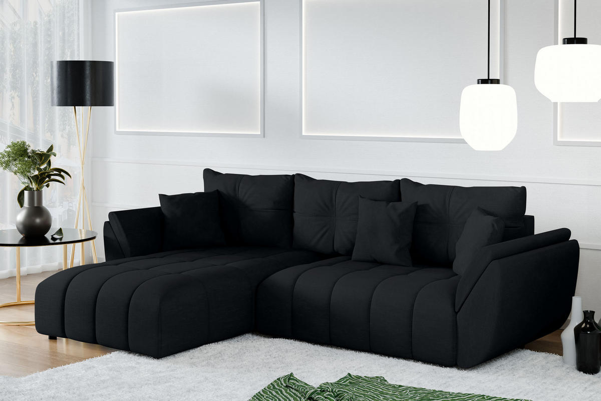 ECKSOFA L Form Verciani Schwarz 266/190/91 cm mit Schlaffunktion - Schwarz, Kunststoff/Textil (266/190cm) - AX Living