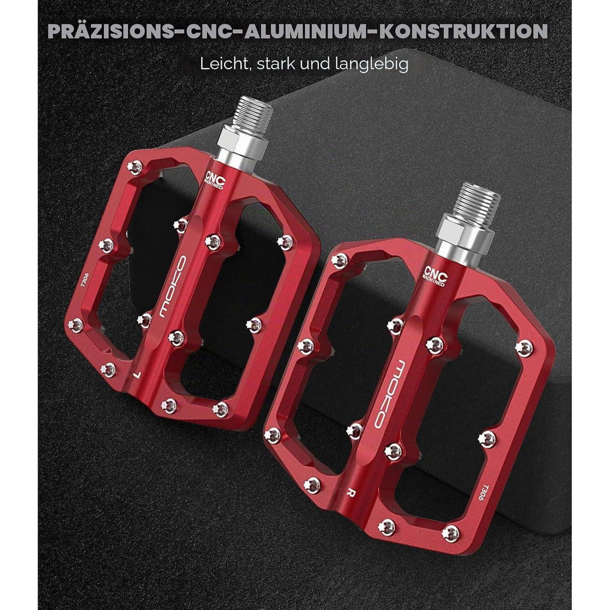 FAHRRADPEDALE CNC-Aluminium Rot 9/16 Zoll - Rot, Metall (9.8/1/12.5cm)