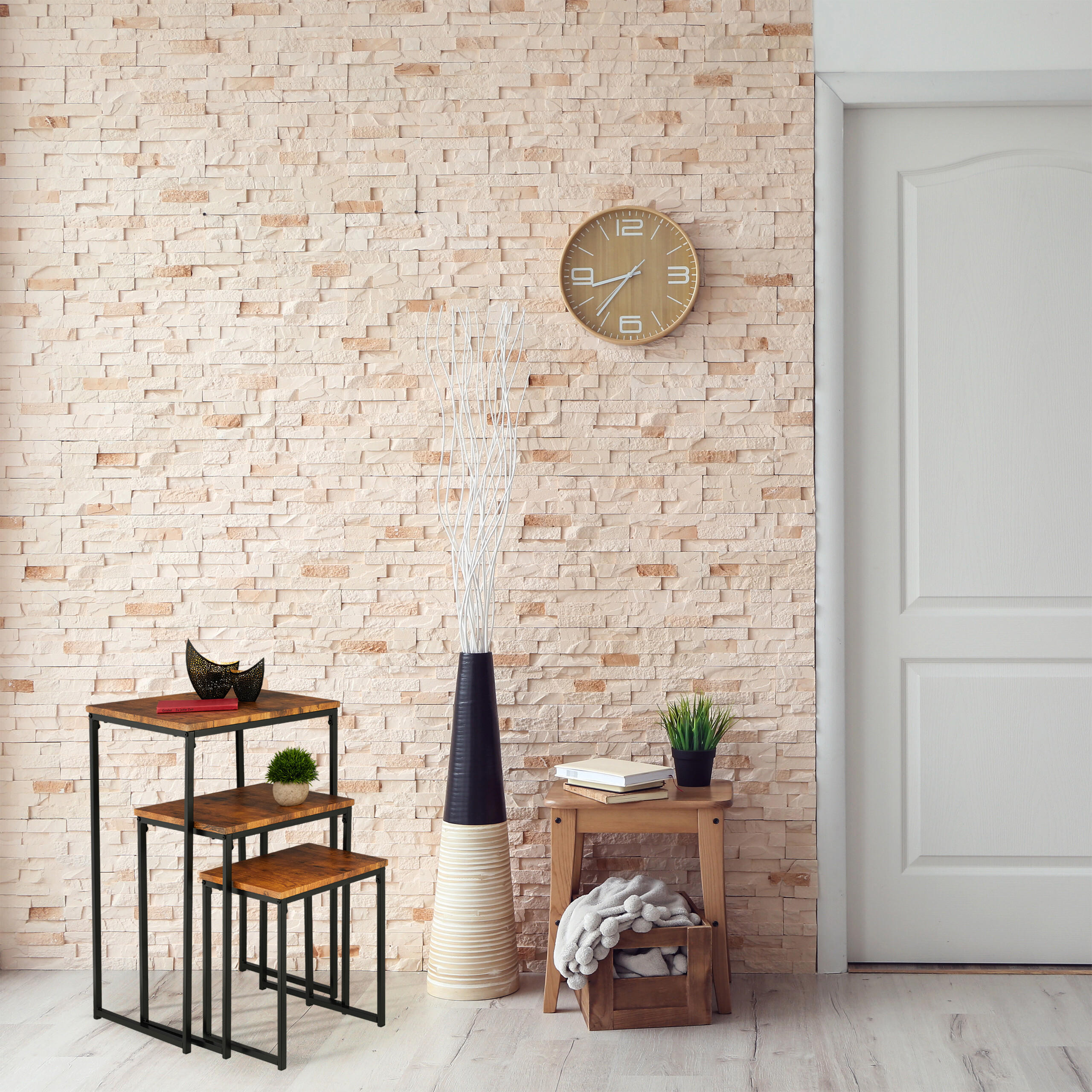 3XBEISTELLTISCH - Braun, Holzwerkstoff/Kunststoff (46/46/76cm) - Relaxdays