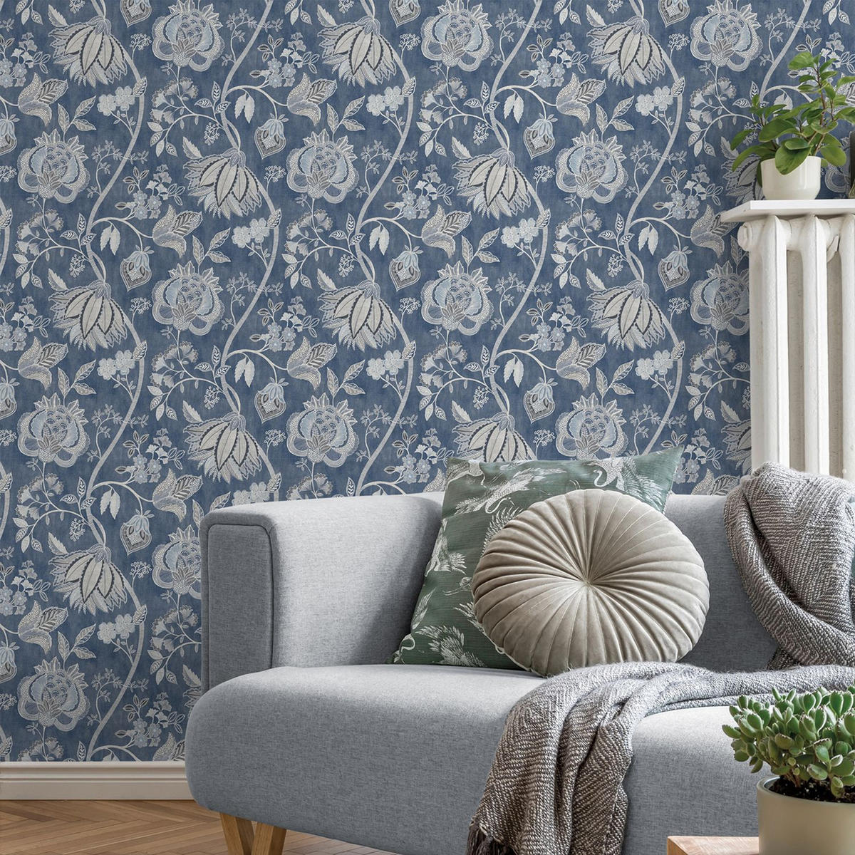 TAPETE Blumen 53 cm x 10 m - Blau, Papier (53/1000cm) - Sanders & Sanders