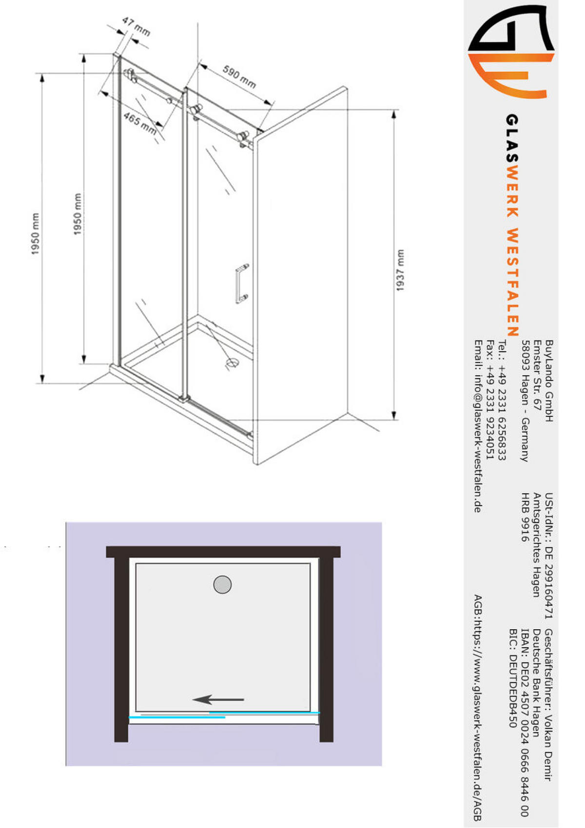 DUSCHKABINE Victoria 110x195 cm Schiebetür Silber - Silberfarben, Glas (1/110/195cm) -  Glaswerk Westfalen