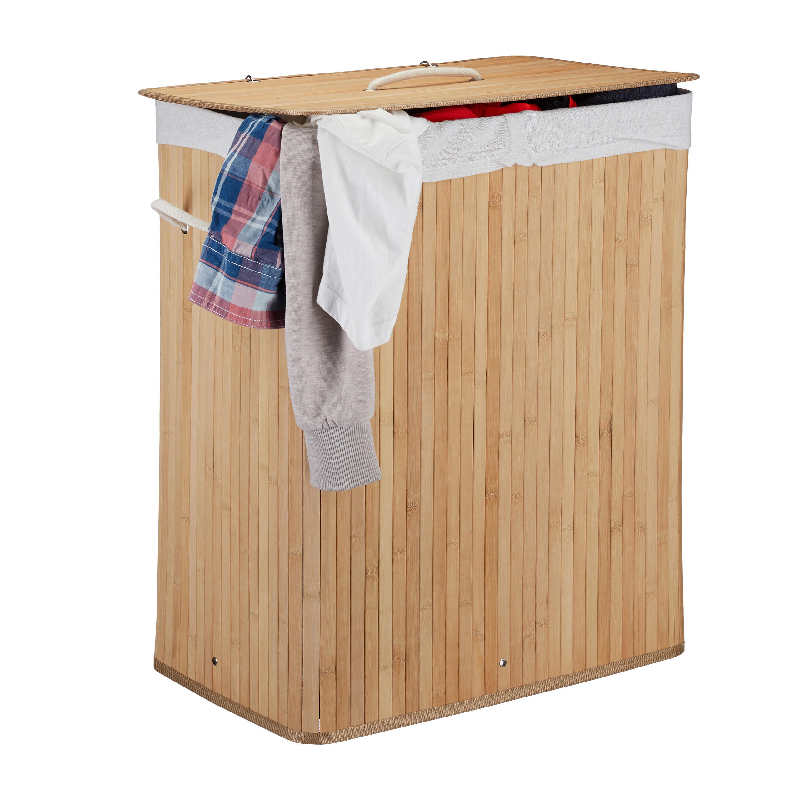 WÄSCHEKORB - Hellbraun, Holz/Textil (55/63/35cm) - Relaxdays