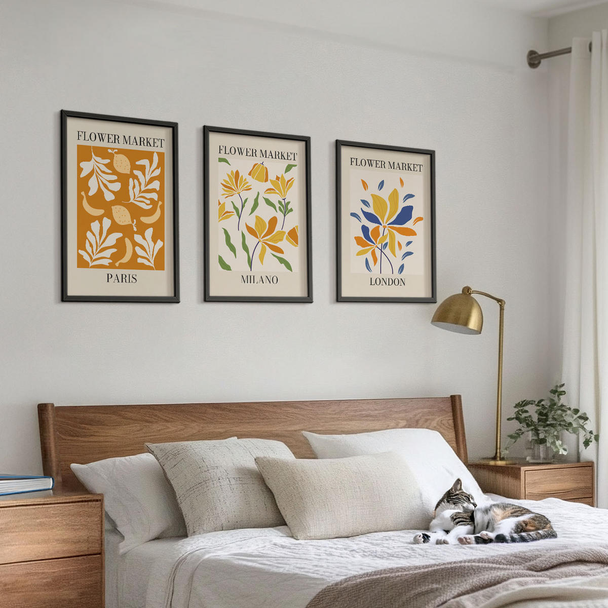 BILDER SET 3er Set - 40x60 cm Schwarzer Rahmen - Blumenposter Paris Mailand London - Schwarz, Kunststoff (40/60cm) - TULUP