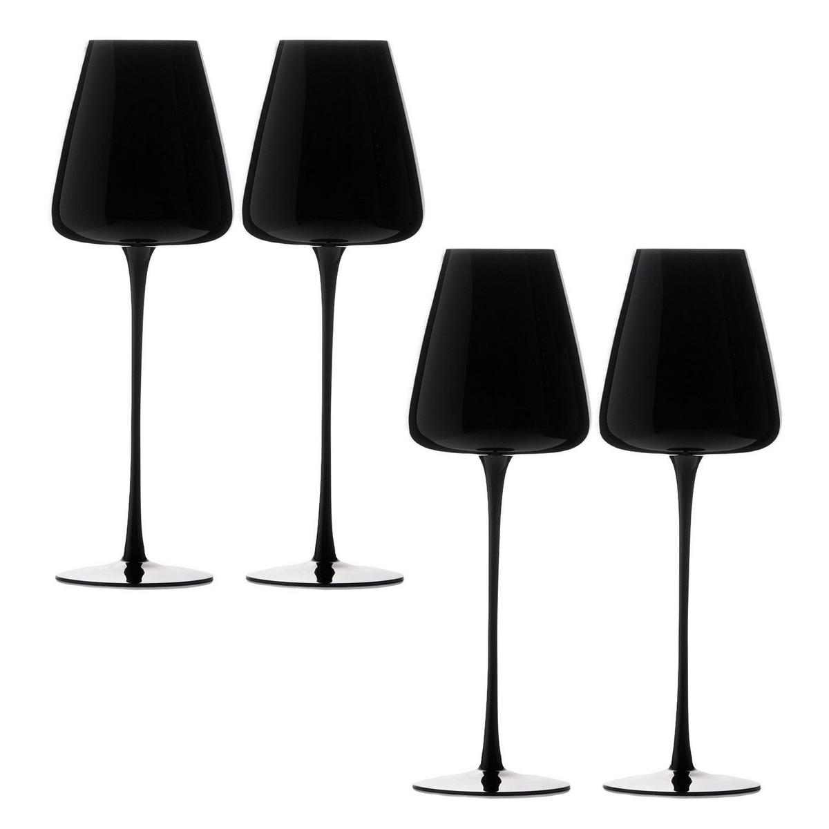 WEINGLAS-SET 500 ml (4er Set) - Schwarz, Glas (0.5L) - Intirilife