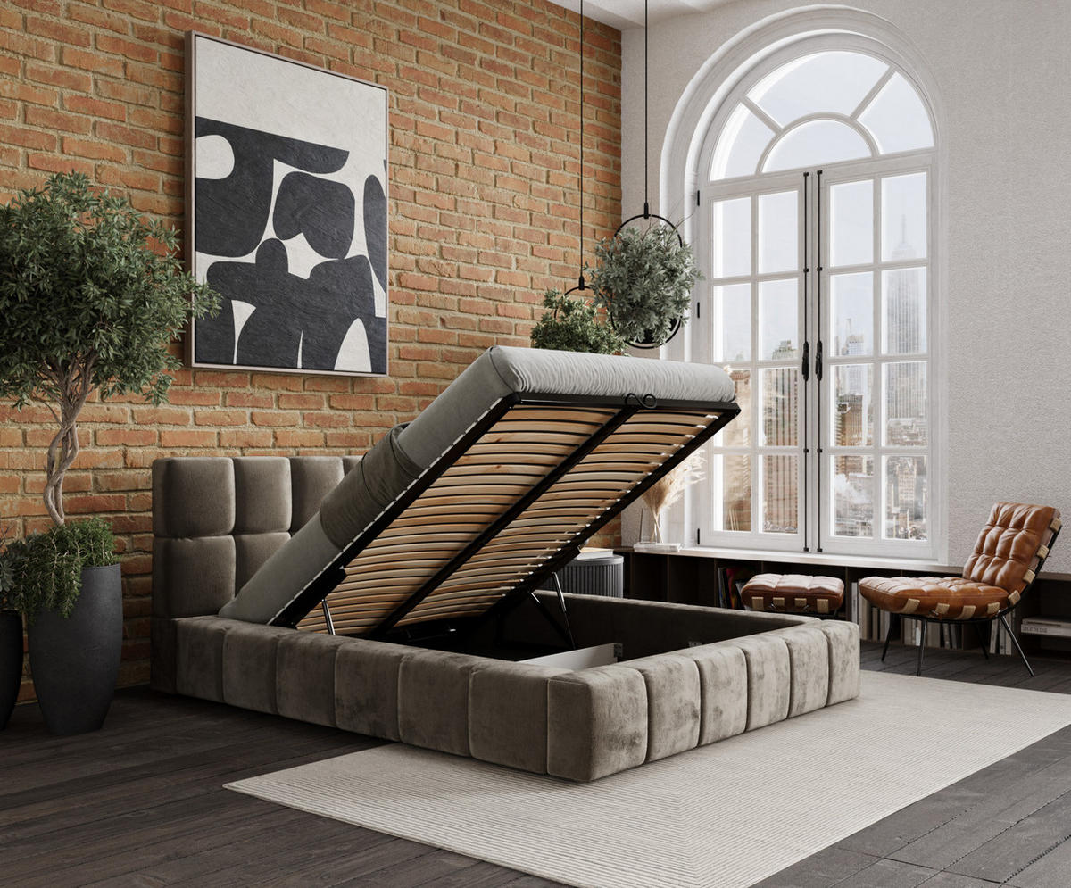 POLSTERBETT Kendal Dos Beige 200/200 cm im Chenille-Stoff - Beige/Schwarz, Holz/Holzwerkstoff (200/200cm) - Maison de Reve
