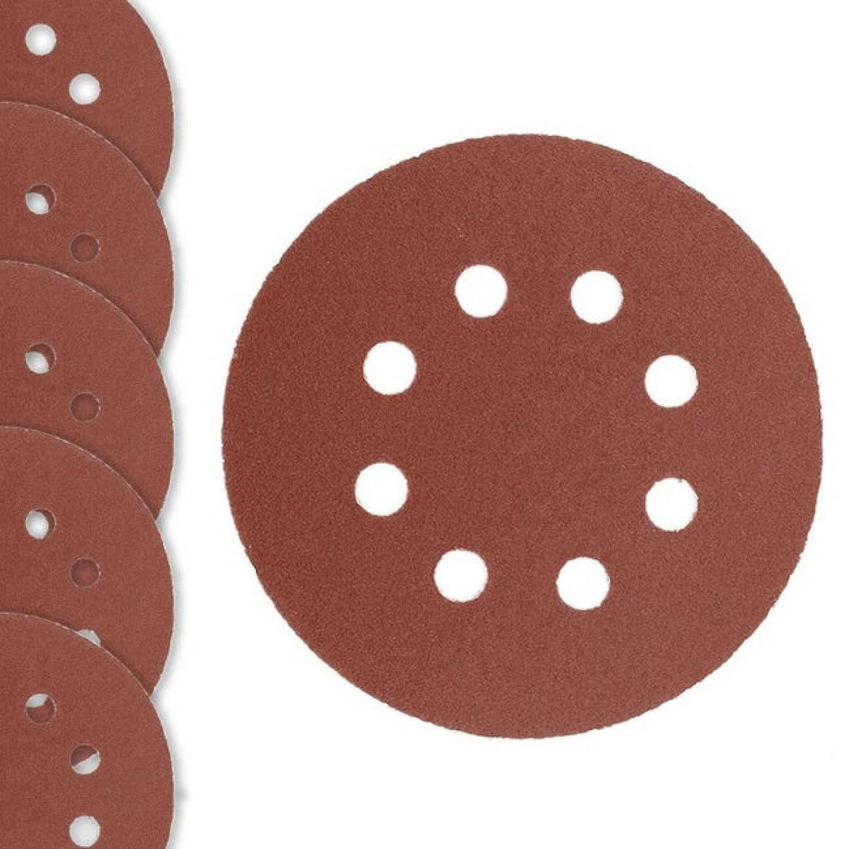 SCHLEIFTELLER – 125 mm, Körnung 80, 50 Stück, 8-Loch - Rot, Metall (12.5/12.5/1cm) - DCA