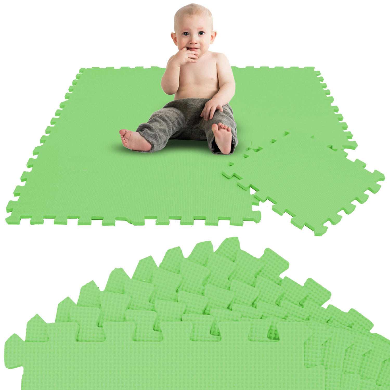 SPIELMATTE ab Null - 90 cm Baby Puzzlematte Grün - Grün, Kunststoff (30/30cm) - Littletom