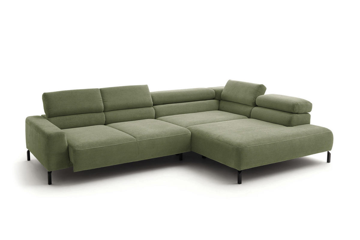 ECKSOFA MIT MOTORISCHEM SITZVORZUG DELIA Grün Cord - Schwarz/Grün, Textil/Metall (312/219cm) - KAWOLA