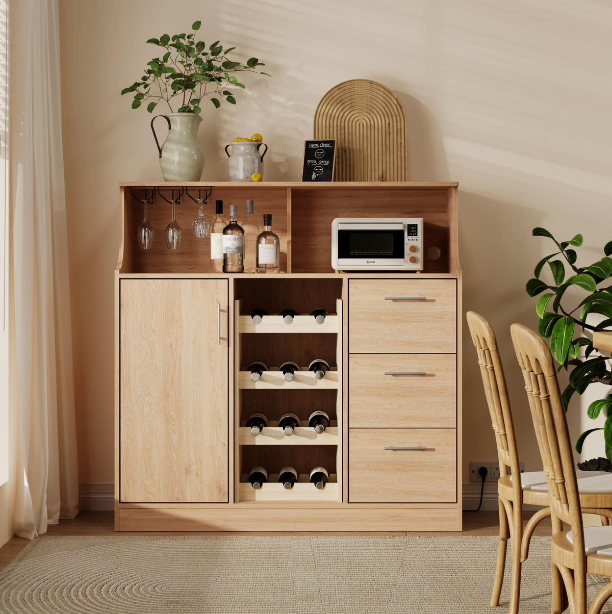 SIDEBOARD 120/40/121 cm Natur/Weiß aus MDF mit LED und Steckdose - Weiß, Holzwerkstoff (40/121/120cm) - OKMYHOME