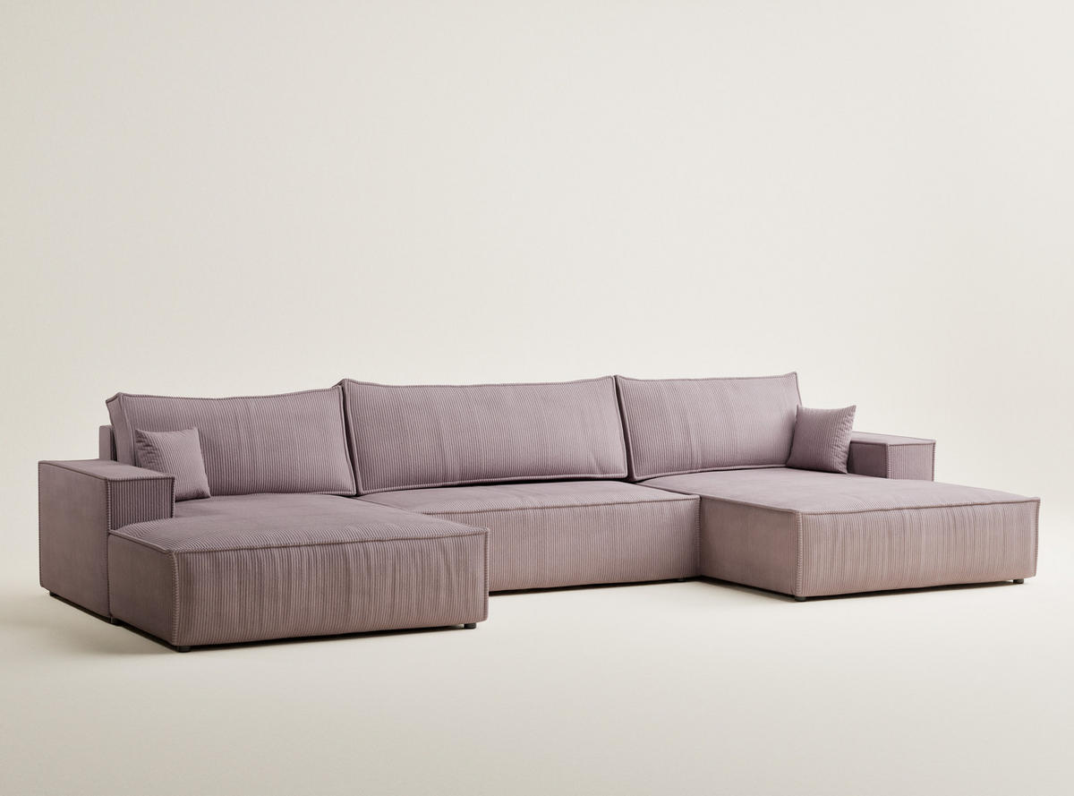 WOHNLANDSCHAFT Kyoto Lila Samtstoff - Flieder/Schwarz, Holz/Holzwerkstoff (398/70/148cm) - Maison de Reve