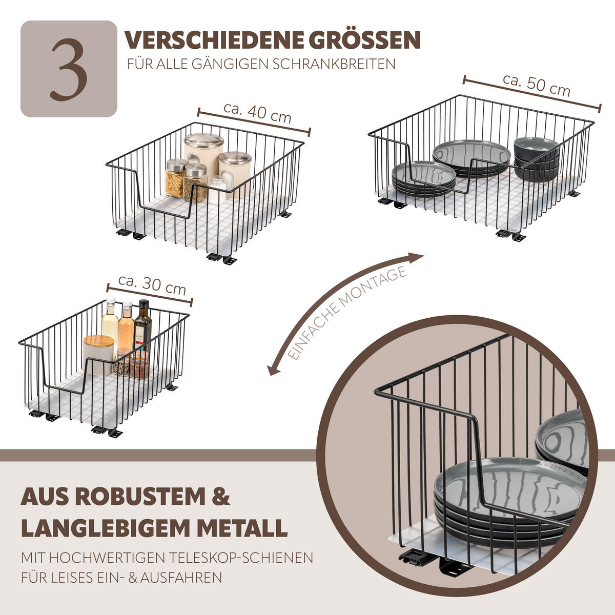 SCHRANK-KORBAUSZUG 30 cm, schwarz, Metall - Schwarz, Metall (30/23/50.5cm) - bremermann