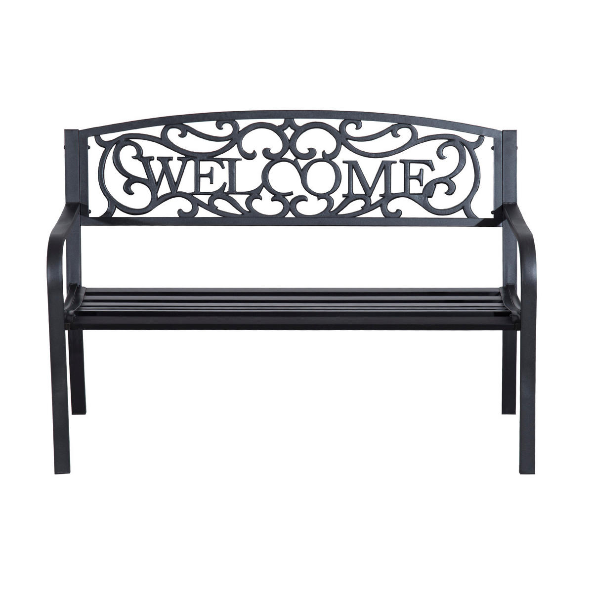 GARTENBANK 2-Sitzer DE-08305 mit WELCOME-Schriftzug Schwarz - Schwarz, Metall (127/87/60cm) - ComfortXL