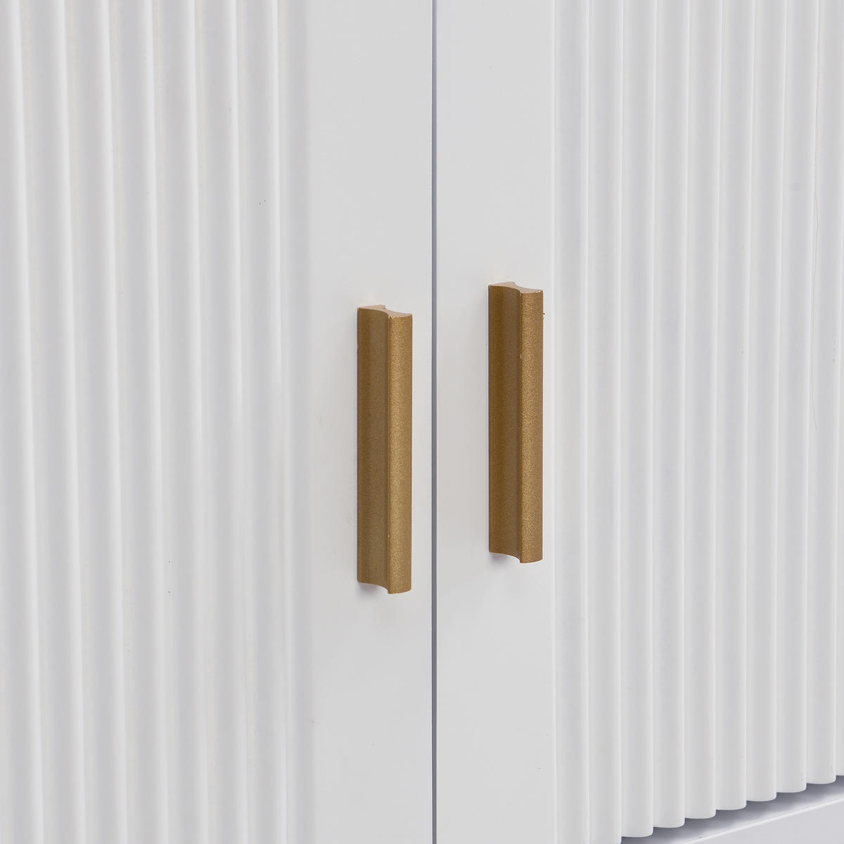 LOWBOARD in Weiß TV Schrank mit strukturierter Tür, Schubladen, goldenen Griffen und Füßen, B175/T30/H46cm - Goldfarben/Weiß, Holzwerkstoff/Metall (175/46/30cm) - STILVORA