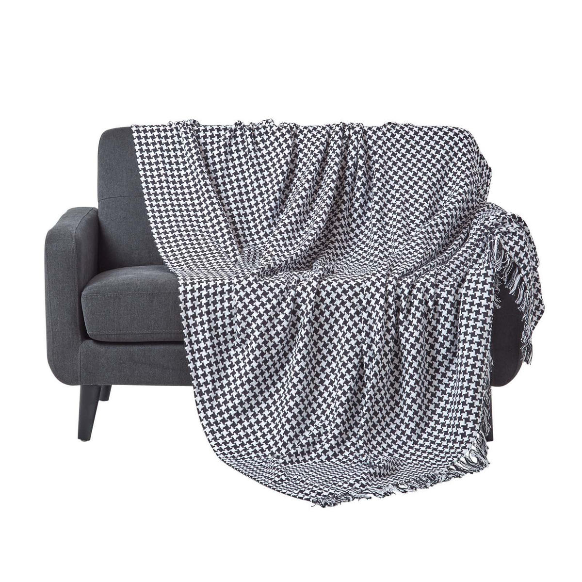 WOHNDECKE 150/200 cm, Hahnentritt-Muster - Schwarz, Textil (150/200cm) - Homescapes
