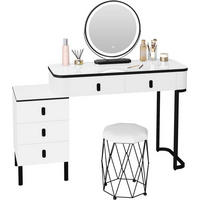 SCHMINKTISCH mit Hocker, Spiegel mit LED, Weiß + Schwarz - Schwarz/Weiß, Glas/Holz (100/126/40cm) - Woltu