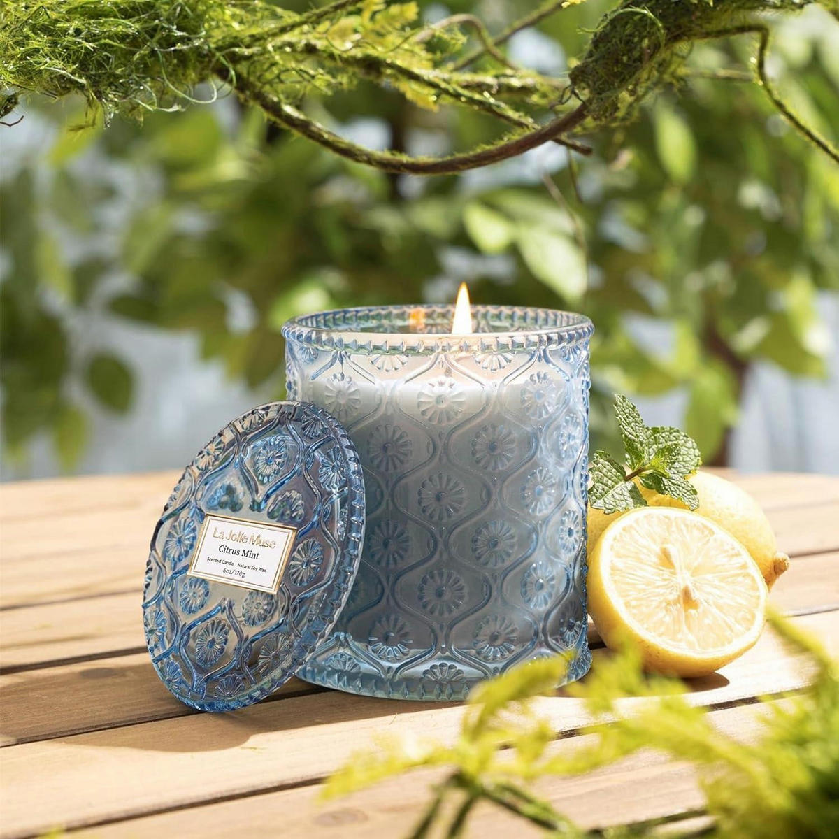 DUFTKERZE Citrus Mint 170g 40h Brenndauer - Hellblau, Glas (9cm)