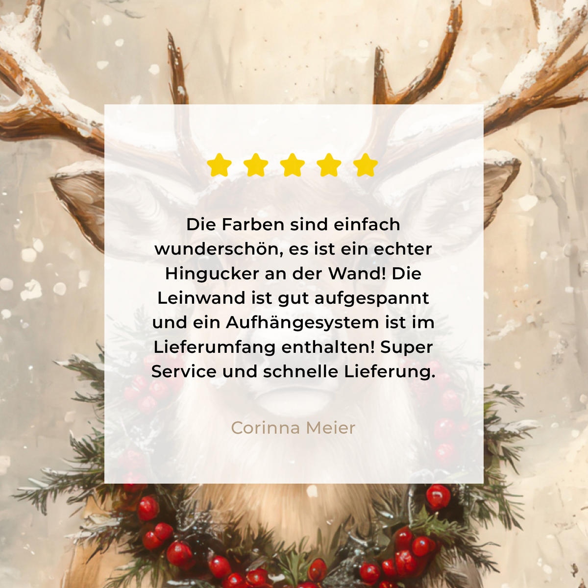 LEINWANDBILD Weihnachten - Rentier - Winter - Kranz 50x50 cm - Naturfarben, Textil (50/50cm) - MuchoWow