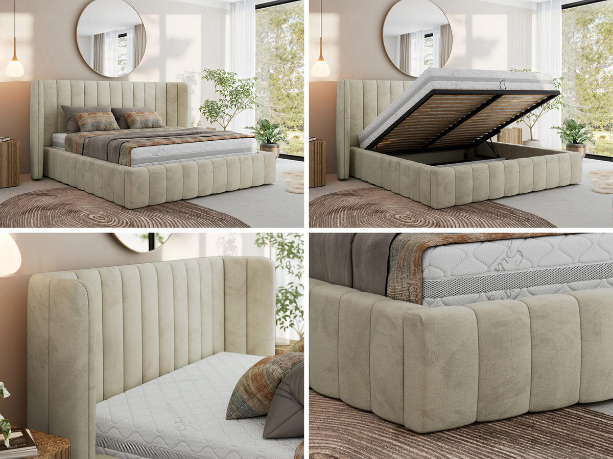 POLSTERBETT GOLETTA CLASSIC 140/200 - Beige Velvet - ohne Matratze - Beige, Textil (140/200cm) - MKS