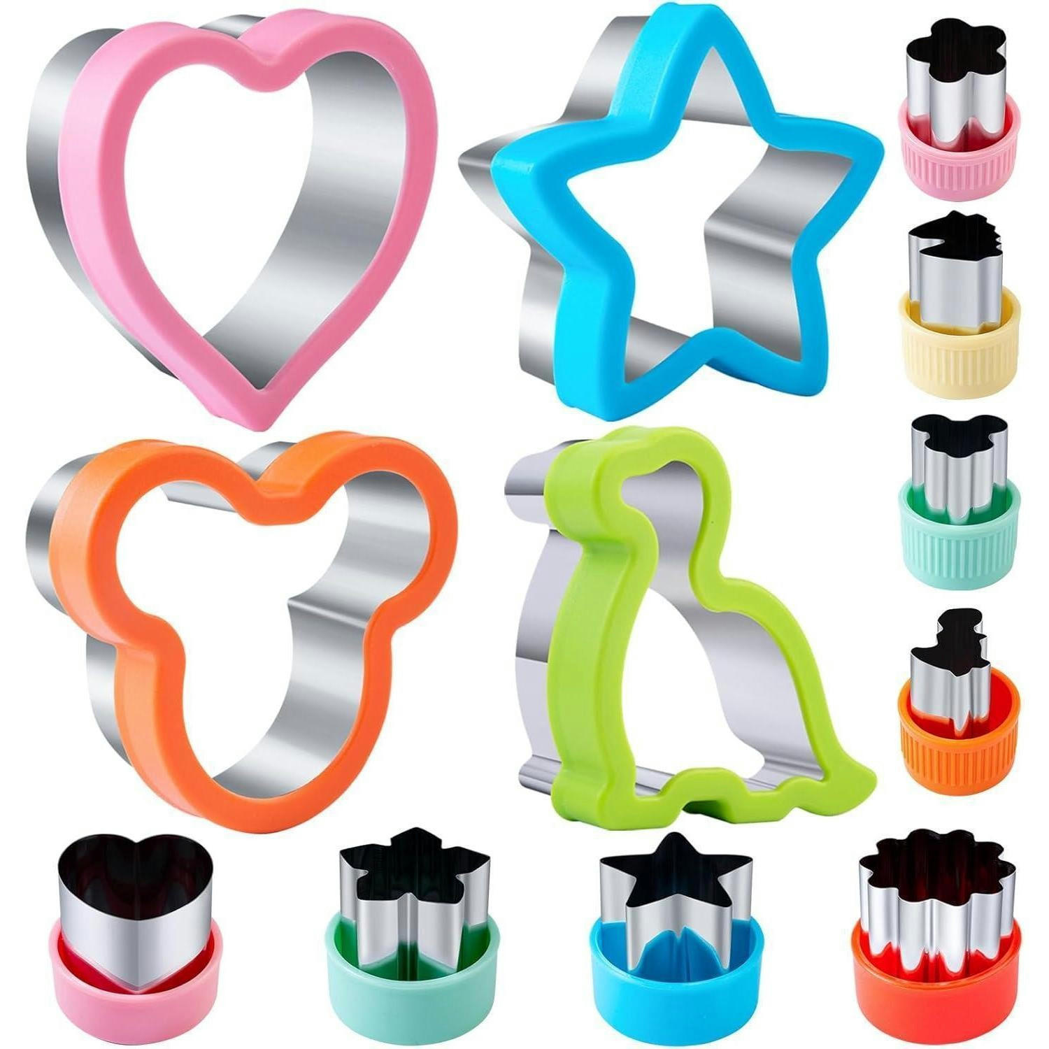 AUSSTECHFORMEN Set 12-teilig Kinder Brot Gemüse Dino Mickey - Multicolor, Metall (8/2/8cm)