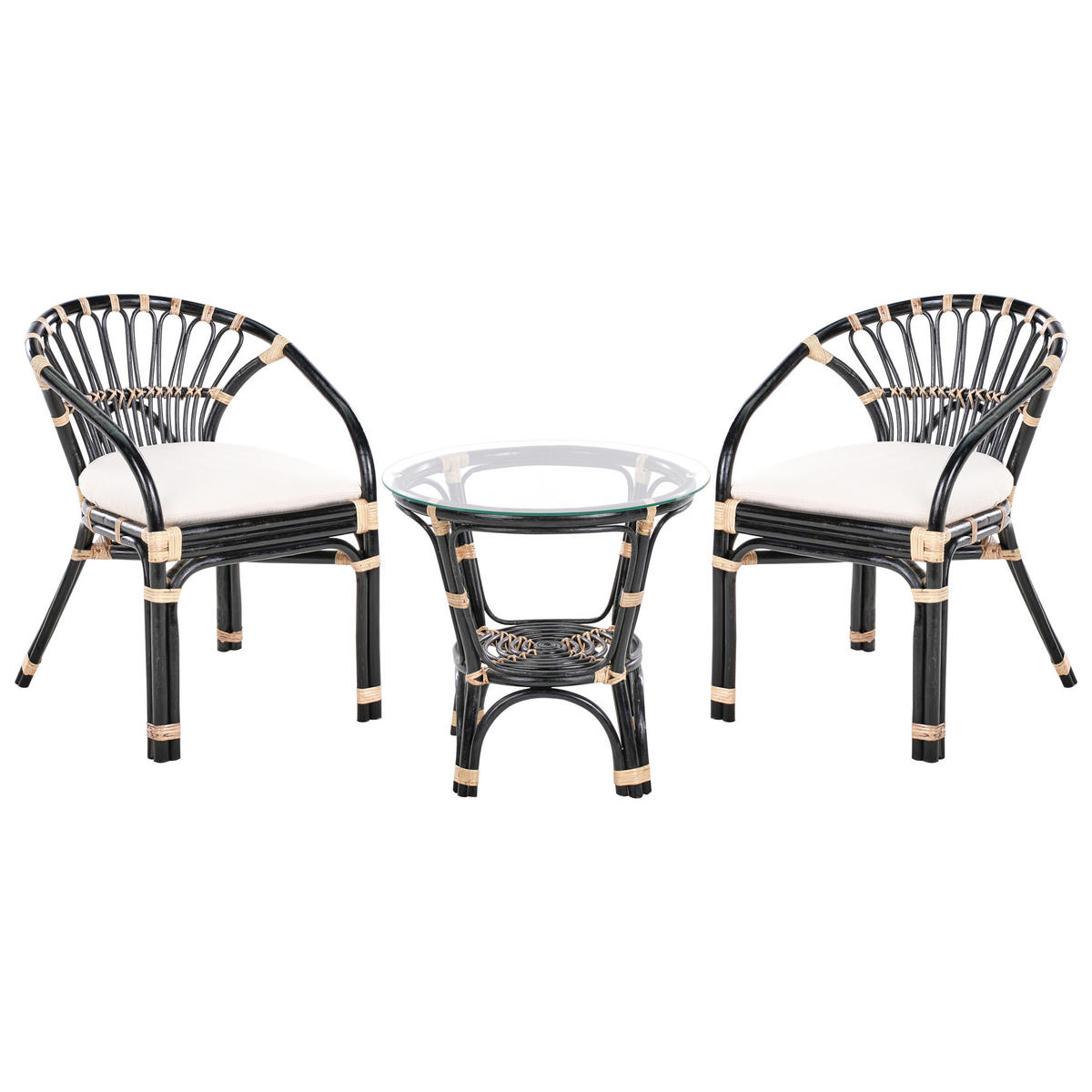 BISTRO-SET Schwarz/Heller Holzfarbton Pecorini - Hellbraun/Schwarz, Naturmaterialien - Beliani