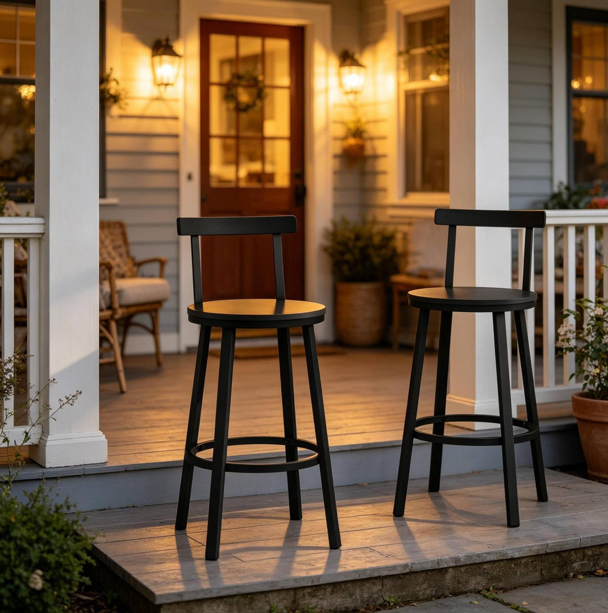 HOCKER 2er-Set mit Rückenlehne 51,5 x 51,5 x 89 cm Schwarz - Schwarz, Metall (51.5/89/51.5cm) - Meubliv