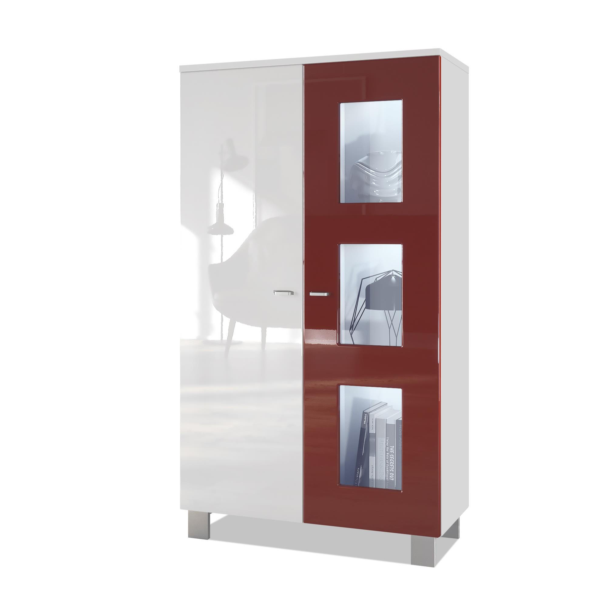 VITRINE Denjo Tür in Bordeaux Hochglanz - Bordeaux, Holzwerkstoff (71/129/35cm) - Vladon