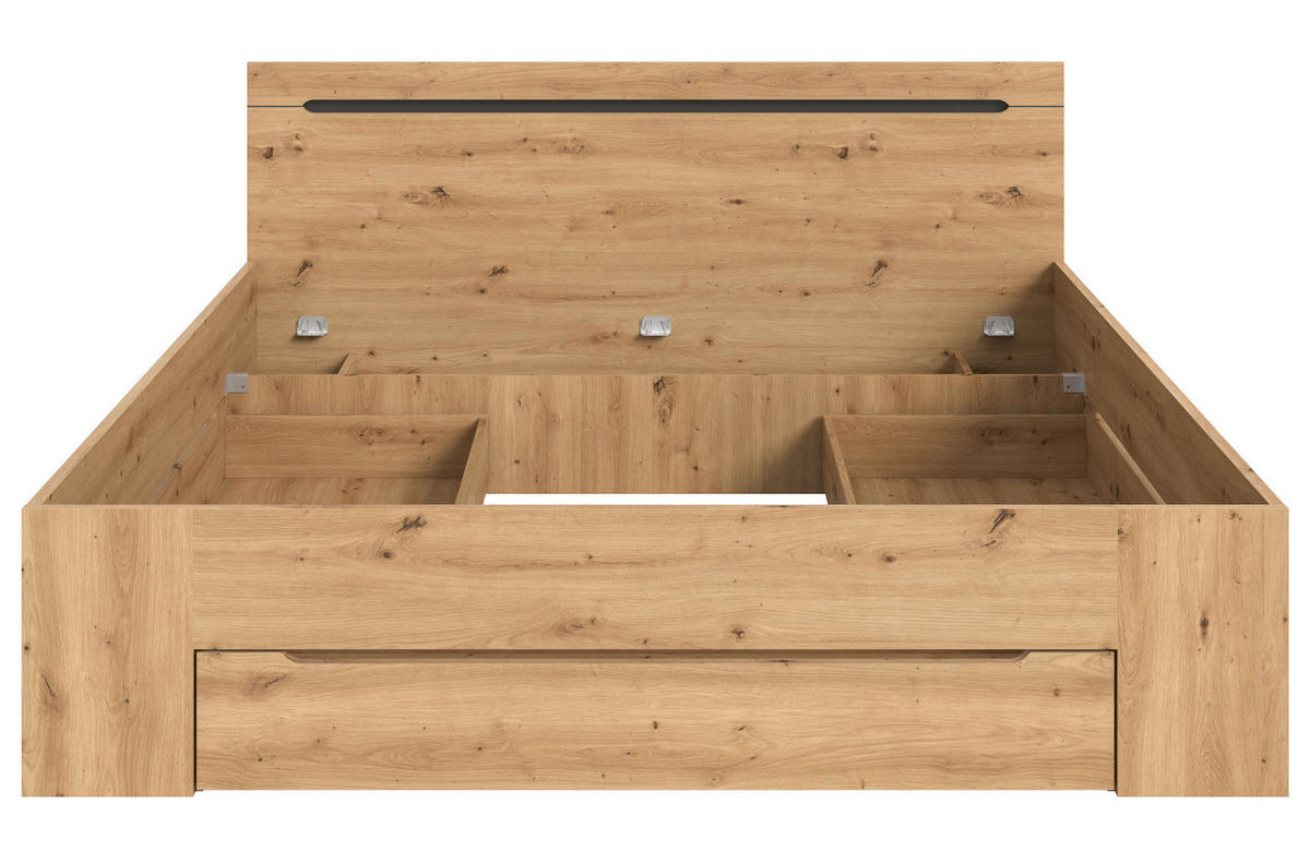 BETT Eiche, grau Liegefläche 180 x 200 cm, Doppelbett mit 3x Bettschubkasten - Eiche Artisan/Grau, Holzwerkstoff/Metall - Inn.Furn