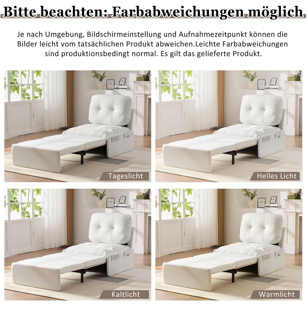 SCHLAFSESSEL 81,5/195/90 cm als 2-in-1 Ausziehbett mit Leinenbezug und Seitentaschen, Weiß - Weiß, Kunststoff (195/90/81.5cm) - Redom
