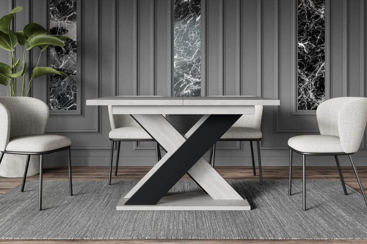 ESSTISCH ausziehbar 120 -160x90x75 cm - Betonoptik K350/Schwarz - AOX - Schwarz, Holzwerkstoff (120/90/75cm) - ALTDECOR