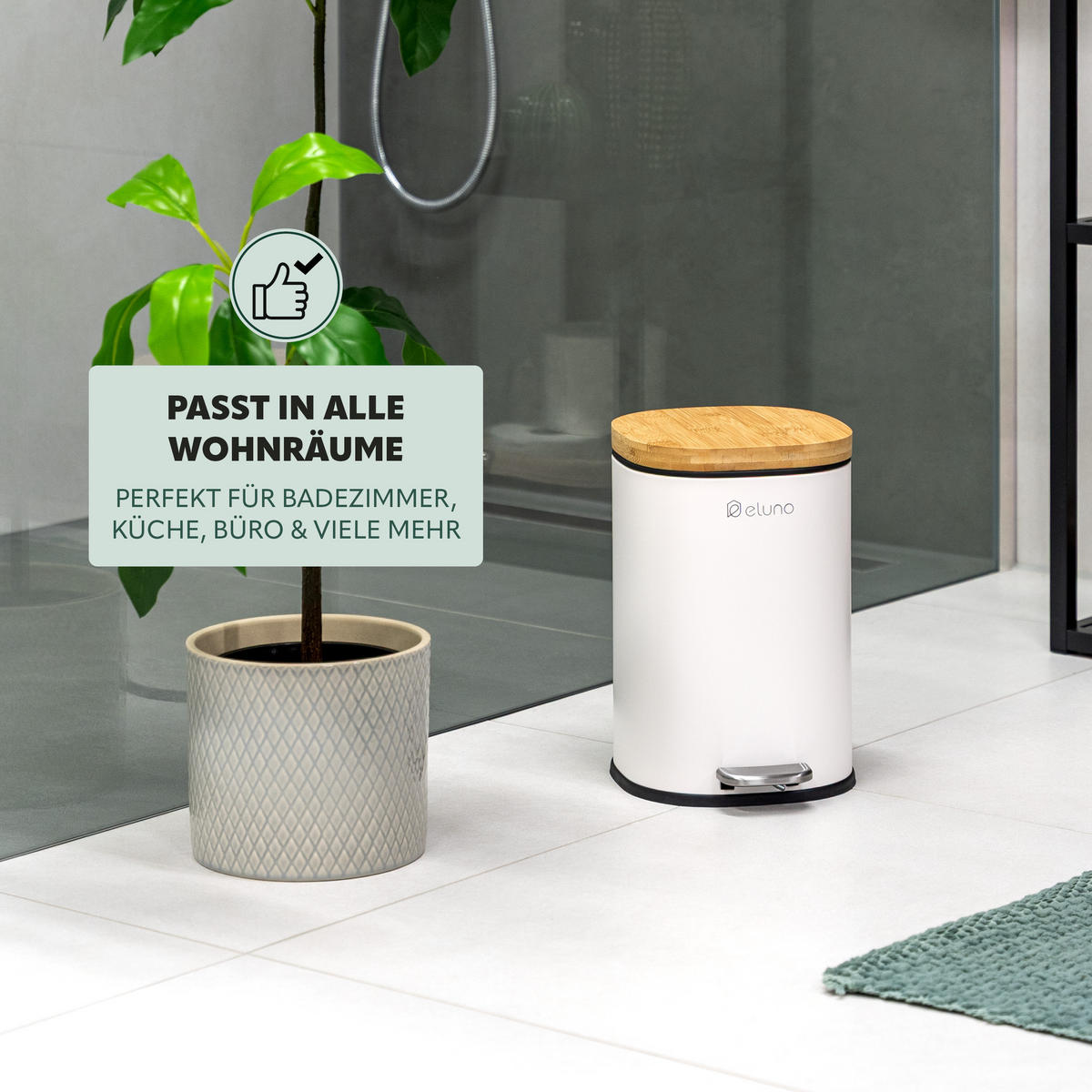 KOSMETIKEIMER FRAMURA, Metall mit Bambus, weiß - Weiß, Metall (18.5/27.5/23cm) - eluno