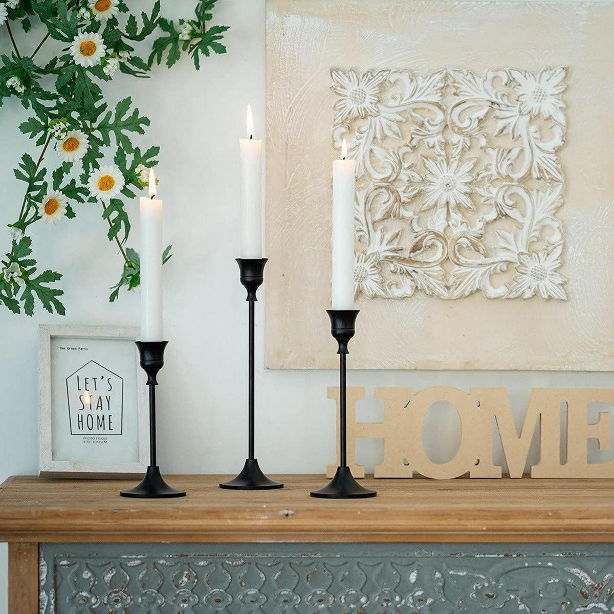 KERZENSTÄNDER 3er Set Metall Schwarz 15/19/24cm - Schwarz, Metall (6.8/23.5/6.8cm)