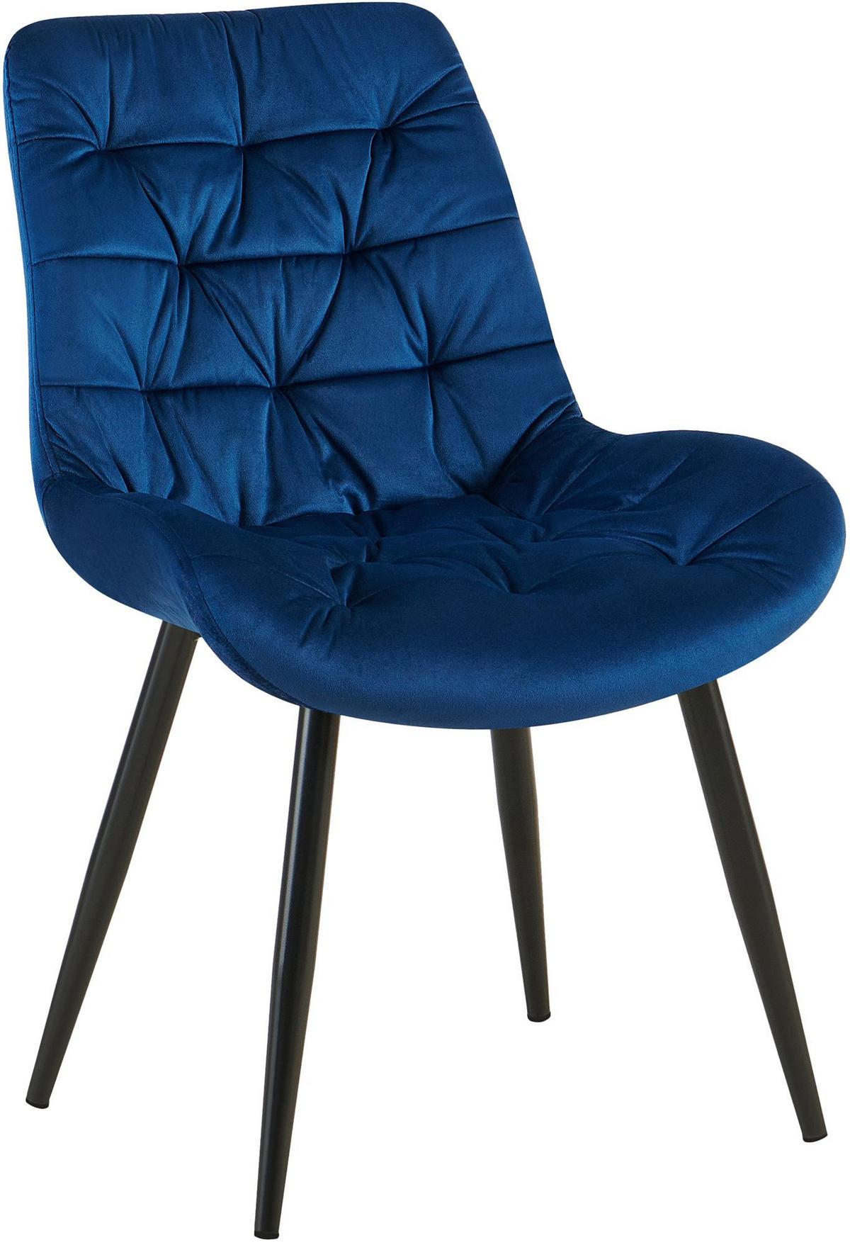 ESSZIMMERSTUHL Samt dunkelblau - Schwarz/Dunkelblau, Textil/Metall (56/85/63cm) - CLP
