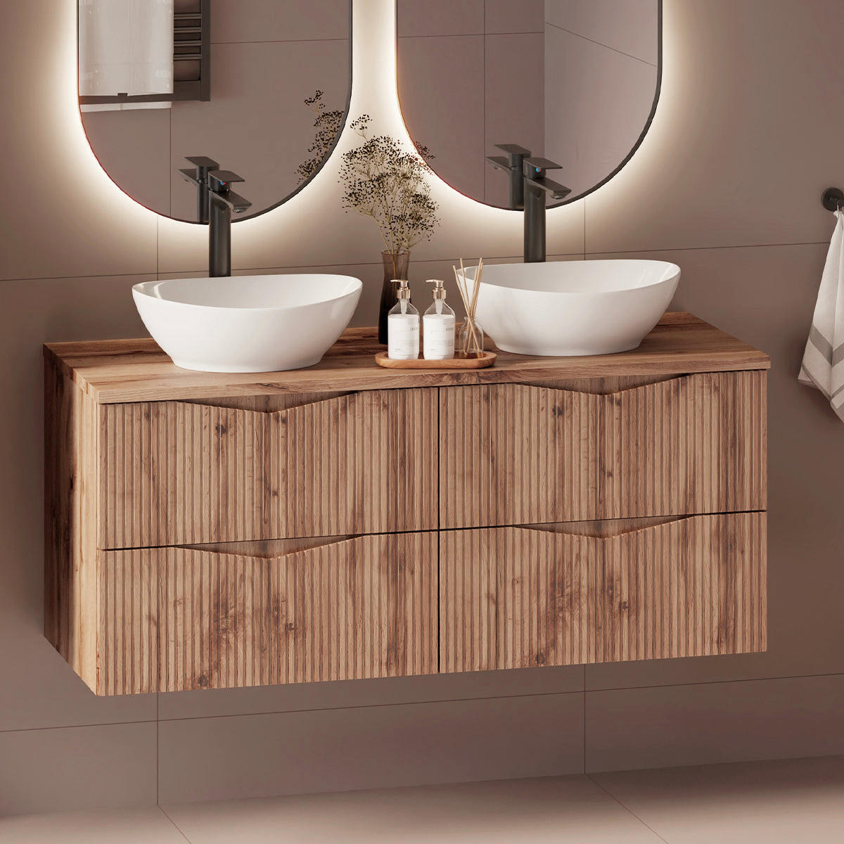 DVOJITÉ UMÝVADLO 120.6cm Tao Drevo - hnedá, kompozitné drevo (120.6/50/45.8cm) - Petits-meubles