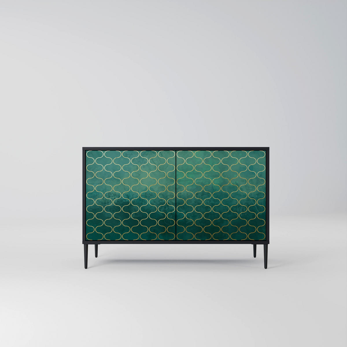 SIDEBOARD TESSELATED GREENERY, Eicheneffekt, 111x42x77,5 cm, 2 Türen - Eichefarben/Buchefarben, Holzwerkstoff/Buchenholz (111/77.5/42cm) - SpaceRebels