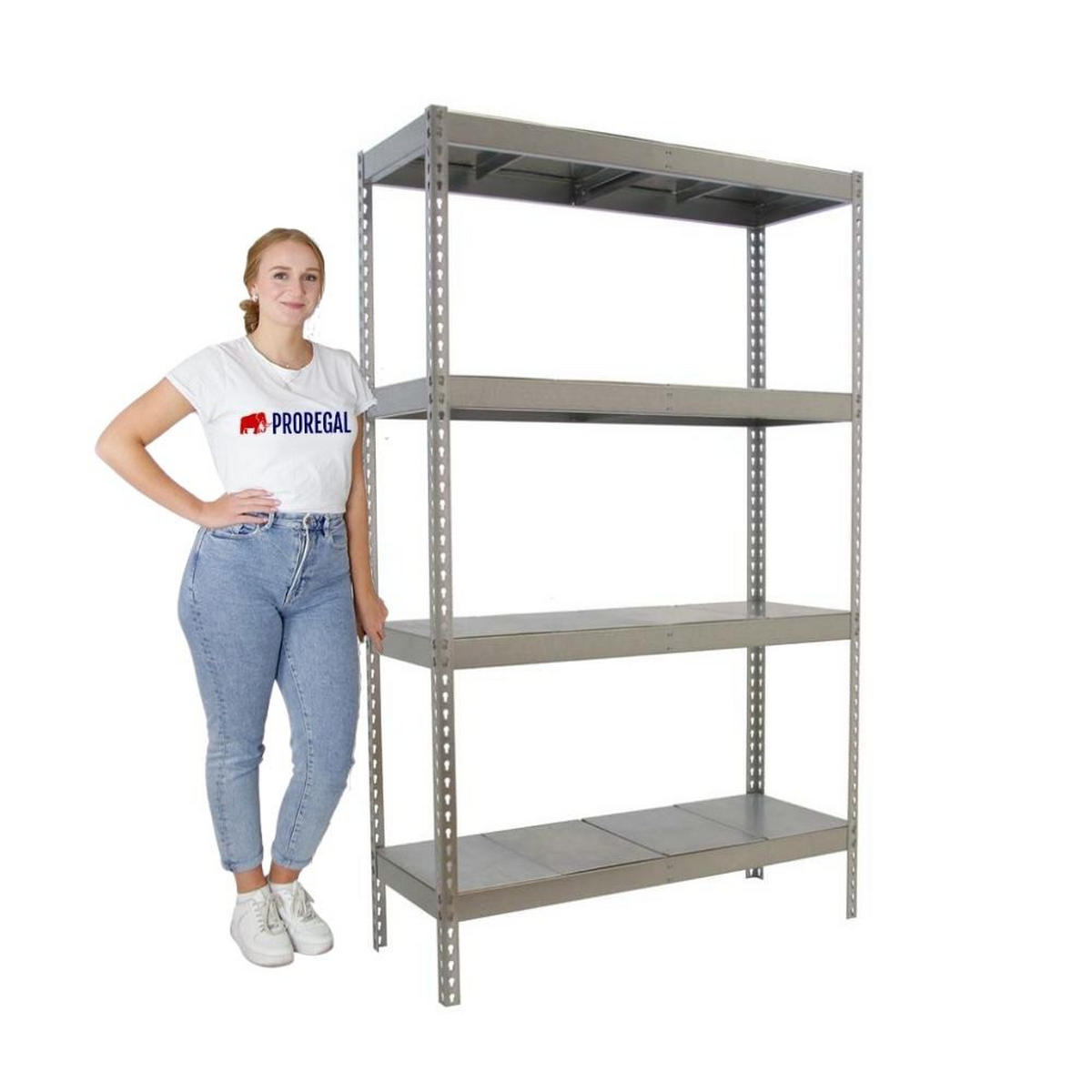 SCHWERLASTREGAL BIG METAL YETI FOUR | HxBxT 200x120x60cm | Fachlast 400kg | Verzinkt - Silberfarben, Metall (120/200/60cm) - PROREGAL