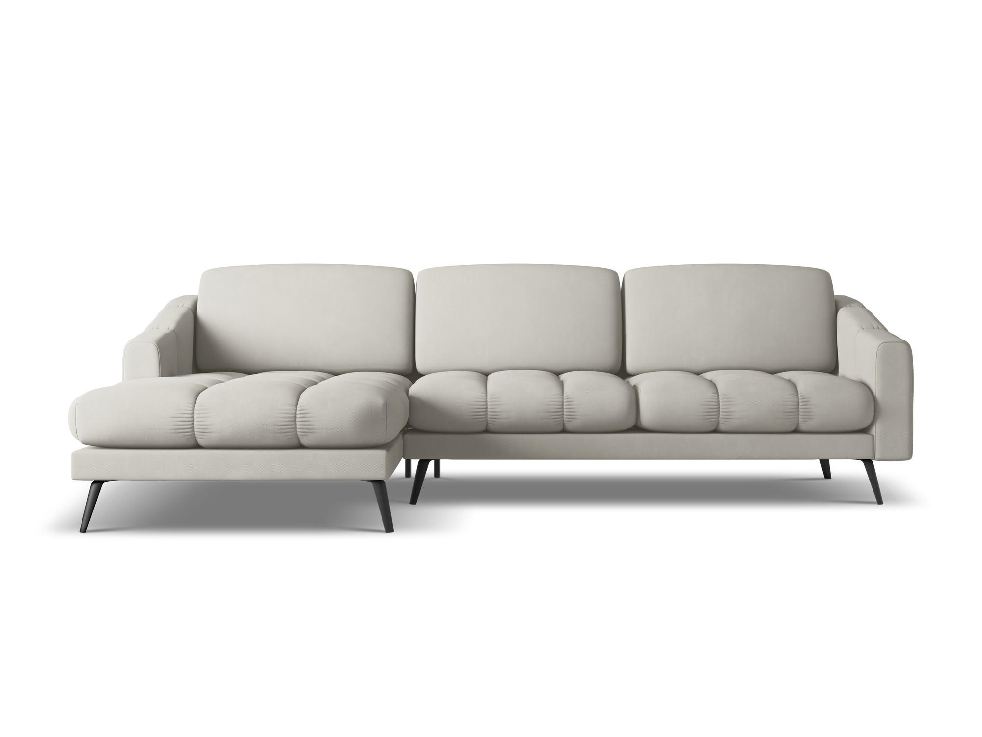 ECKSOFA Links Chenille Stoff Beige - Beige/Schwarz, Textil/Metall (160/264cm) - Makamii