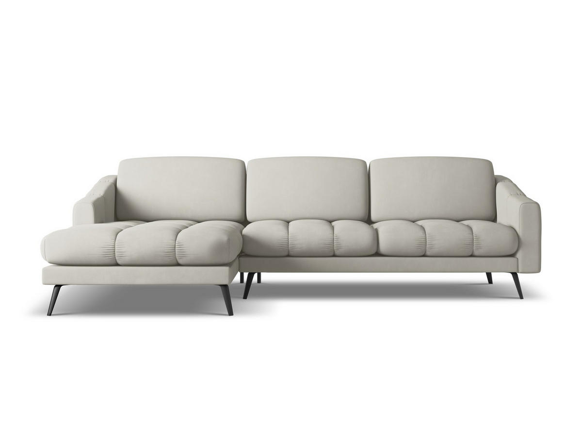 ECKSOFA Links Chenille Stoff Beige - Beige/Schwarz, Textil/Metall (160/264cm) - Makamii
