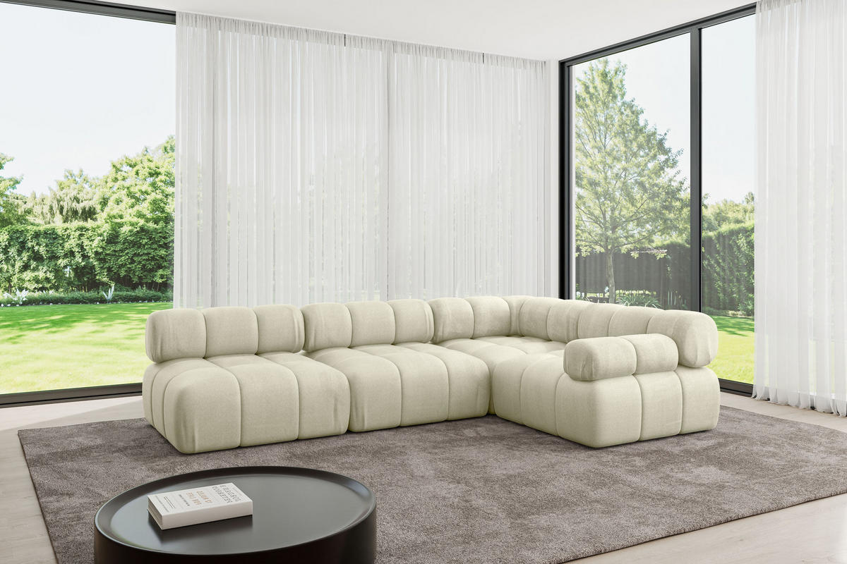 ECKSOFA modulares Sofa Mende-L2 - 285x190x70 cm Beige Velours - Beige, Holzwerkstoff/Textil (285/190cm) - ALTDECOR