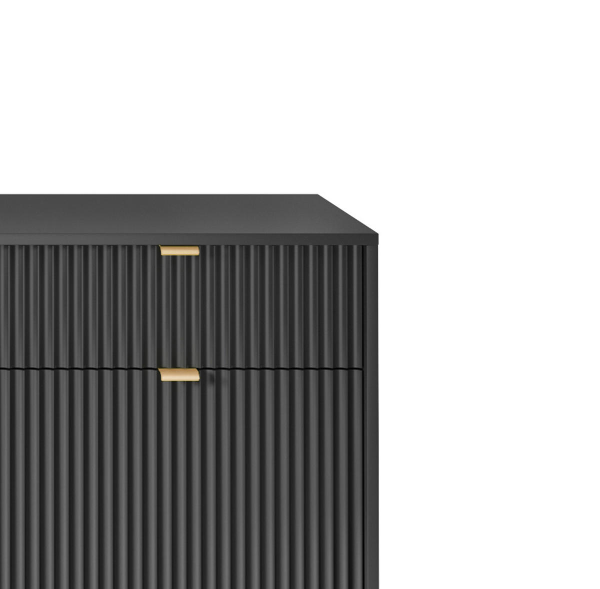 KOMMODE NOVA - KSZ154, Geriffelte Fronten, goldene Griffe 154x39x83 cm Schwarz - Schwarz, Holzwerkstoff/Kunststoff (154/83/39cm) - DomoHome