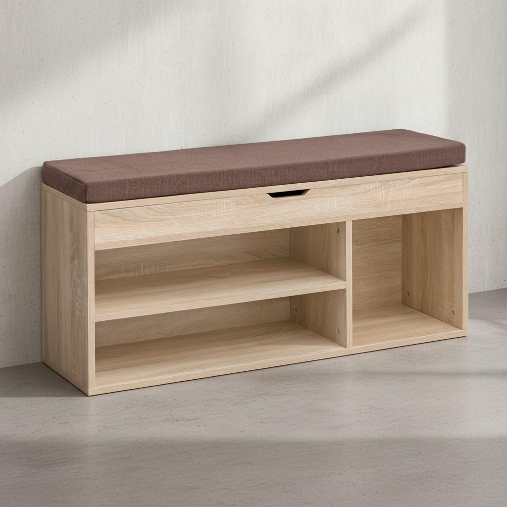 GARDEROBENBANK Holz gepolstert mit Stauraum, Beige 104x32x51 cm - Beige/Braun, Holz/Textil (104/51/32cm) - KADIMA DESIGN