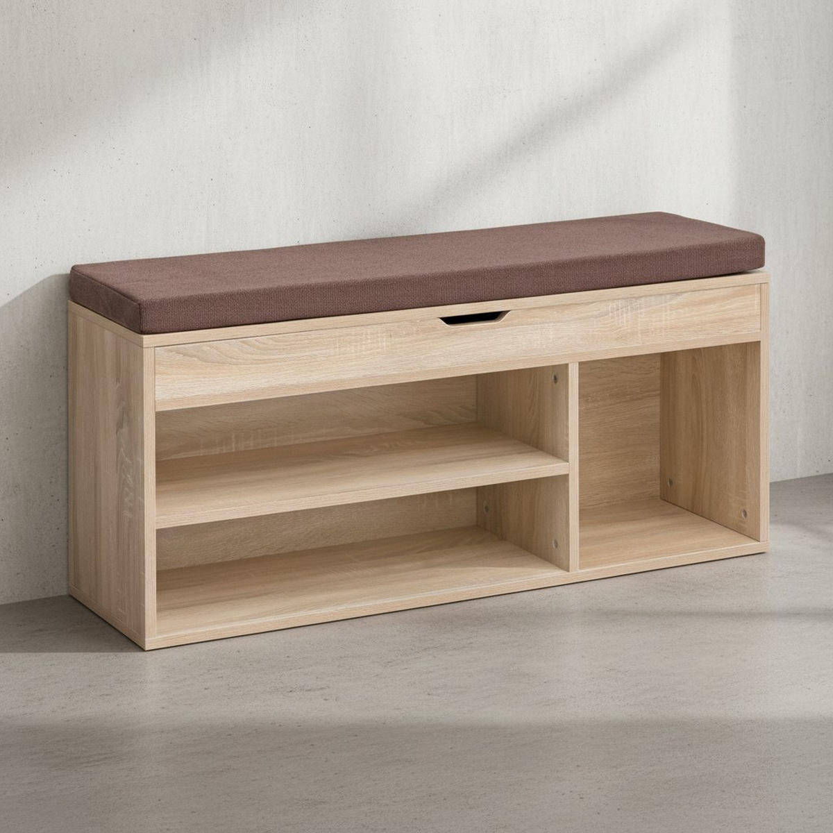 GARDEROBENBANK Holz gepolstert mit Stauraum, Beige 104x32x51 cm - Beige/Braun, Holz/Textil (104/51/32cm) - KADIMA DESIGN