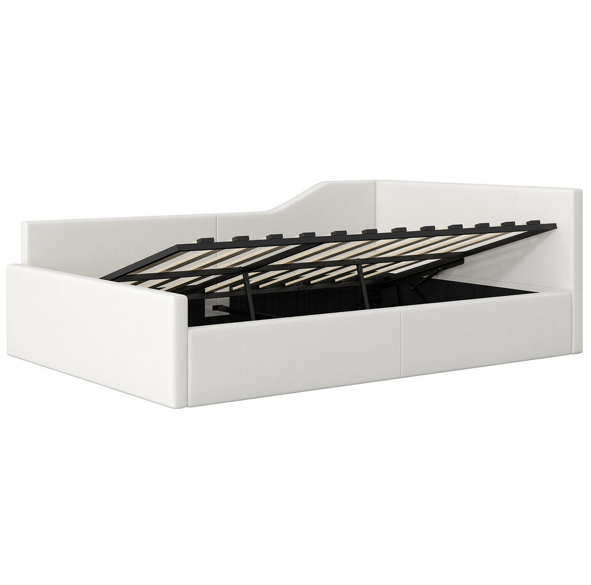 KREVET 140/200 cm s prostorom za pohranu i naslonom, MDF i lanena tkanina, Bež - bež, drvni materijal (140/200cm) - Redom
