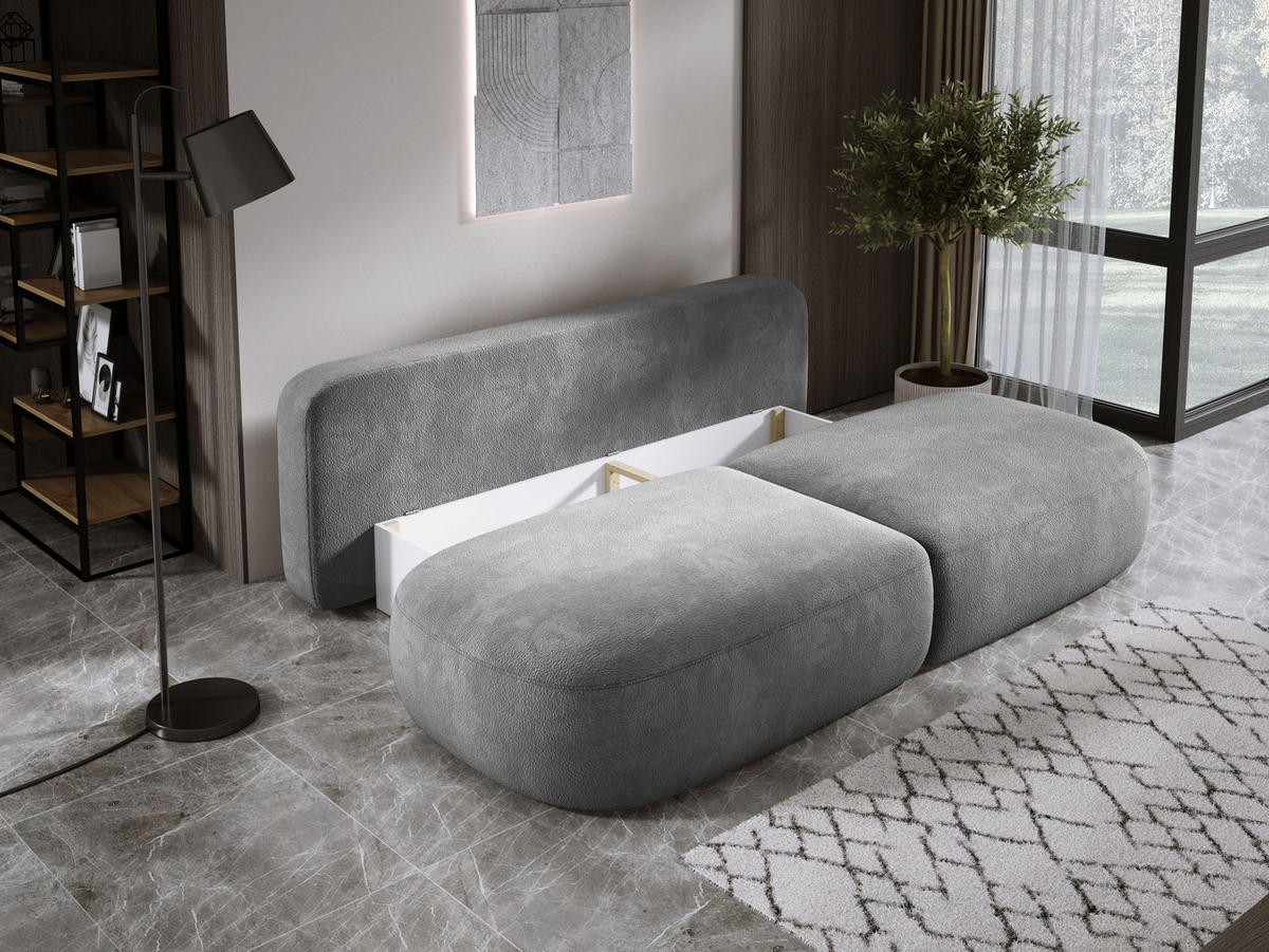 SCHLAFSOFA Moderne BABU mit Schlaffunktion – 3-Sitzer Sofa mit Bettkasten, DL-Automat, 2 Rückenkissen, 2 Zierkissen, 240x90x90 cm, Esche - Hellgrau, Holz/Textil (240/90/90cm) - DomoHome