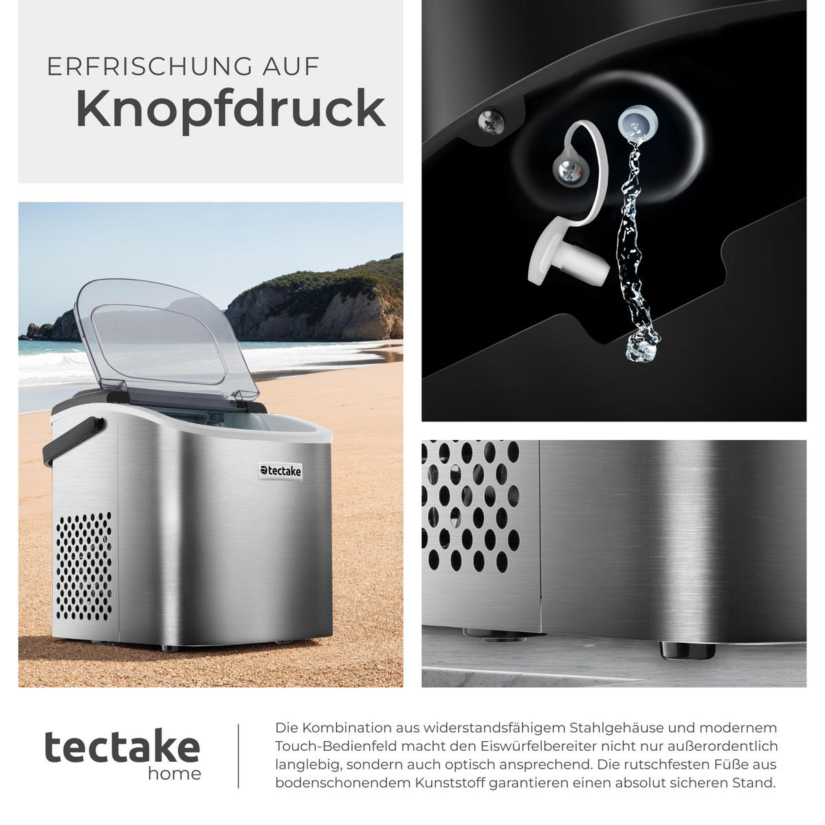 EISWÜRFELMASCHINE Arctic, inklusive Eiskorb und Eisschaufel, silber - Silberfarben, Metall (24/29/30cm) - tectake