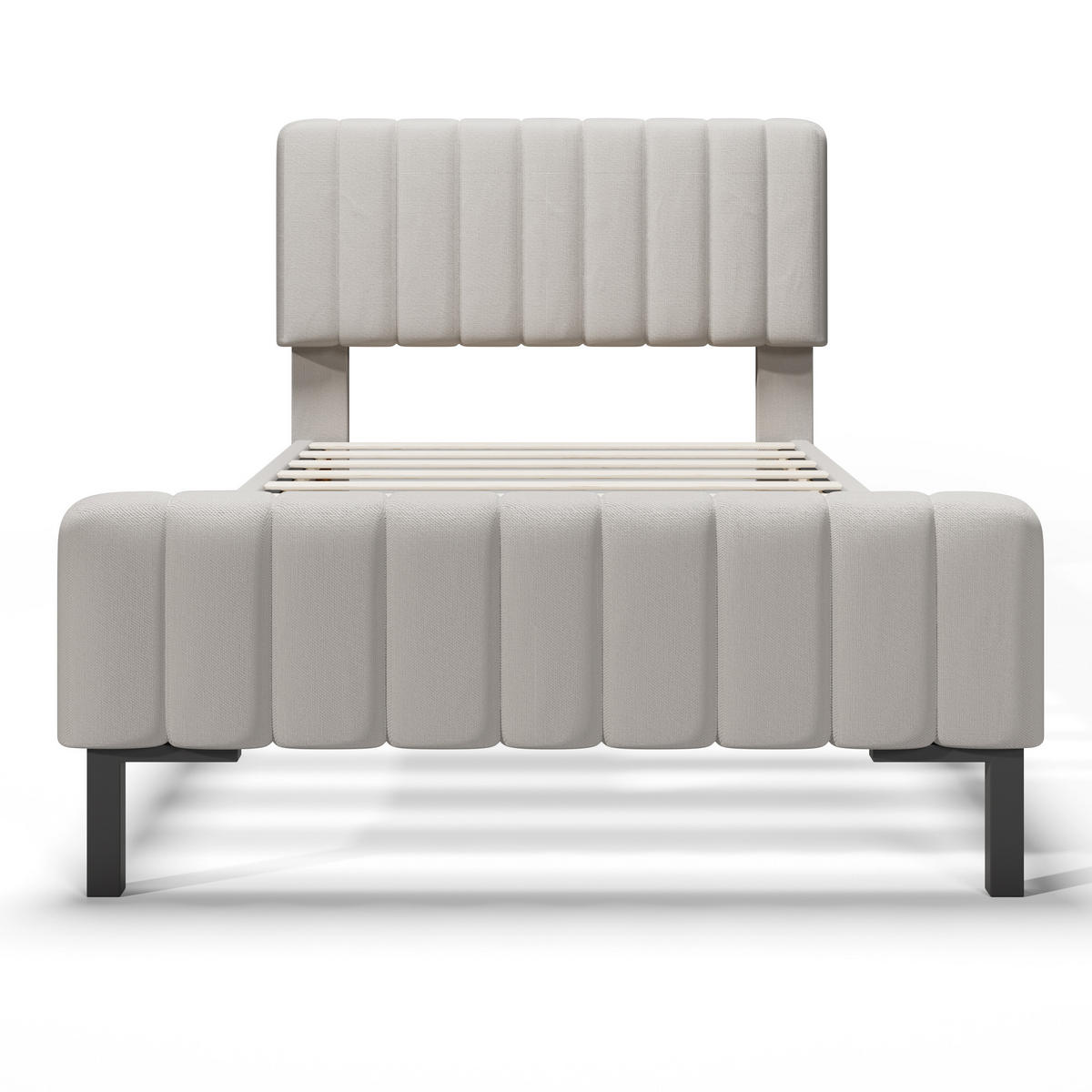 KINDERBETT 90/200 cm DE-00222, in Grau-Beige, verstellbarem Kopfteil und Lattenrost - Beige, Holz (90/200cm) - ComfortXL