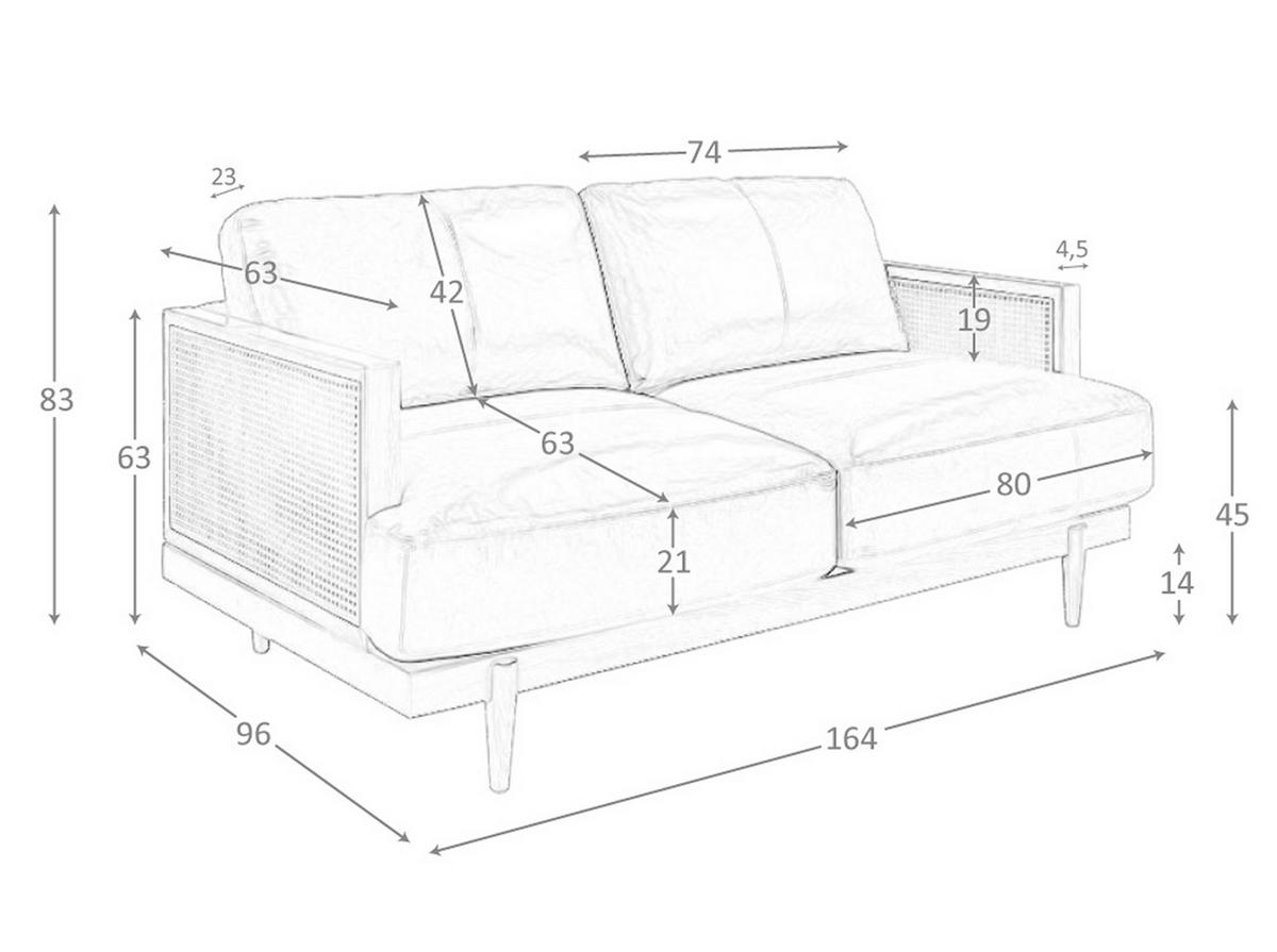 SOFA 2-Sitzer-Sofa aus braunem Leder 164/96/83 cm - Walnussfarben/Braun, Leder (164/83/96cm) - ANGEL CERDA