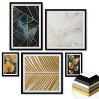 WANDBILDER 5er-Set - 50x50 cm & 20x30 cm & 40x60 cm Schwarzer Rahmen - Moderne Pflanzenmuster - Schwarz, Kunststoff (40/60cm) - ArtPrintCave